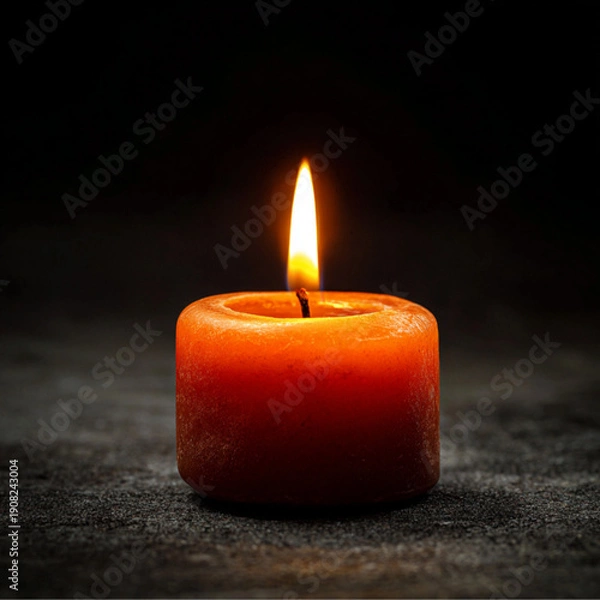 Obraz orange tiny Candle shining very small in a black Environment