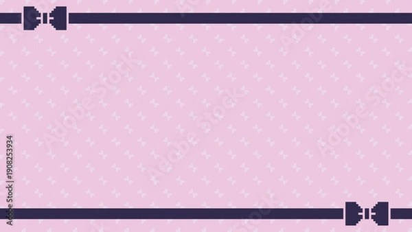 Fototapeta ドット絵　リボンのかわいいピンク色のガーリーな背景装飾　フレーム　ピクセル