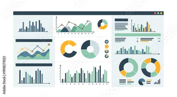 Obraz Data Visualization Dashboard with Various Charts and Graphs for Analysis