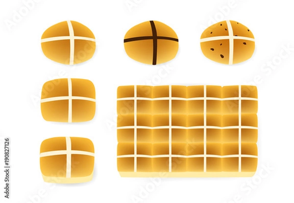 Fototapeta Set of Hot cross buns on white , Top view, vector