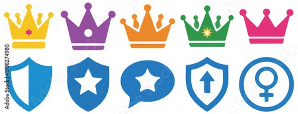 Obraz Colorful Crowns And Shield Icon Set