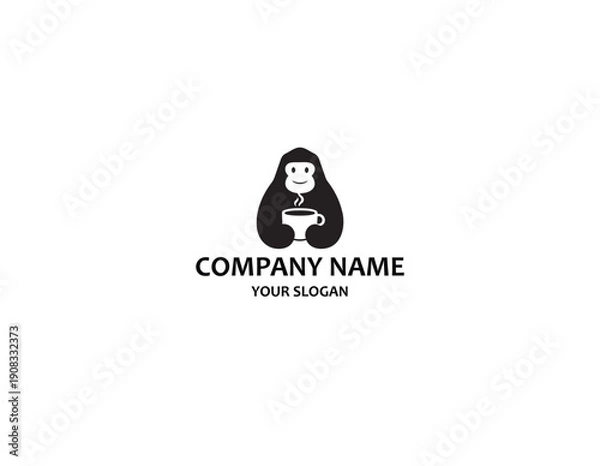 Obraz Monkey hold mug coffee drink logo vector icon illustration