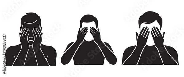 Obraz Three men covering eyes silhouette
