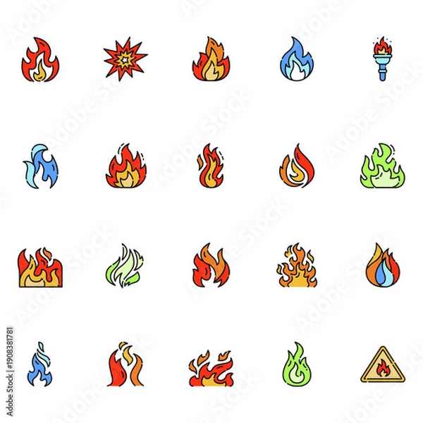 Fototapeta fire set color line icon.