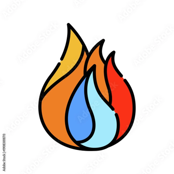 Obraz fire on water color line icon.