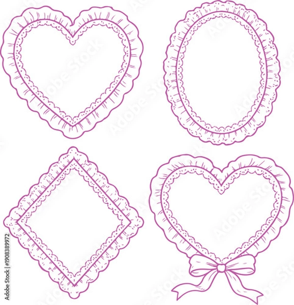 Obraz Coquette frames with cloth ruffles set transparent