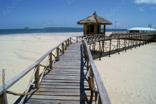 Fototapeta Stilt Hut on Boardwalk Bridge in Siargao