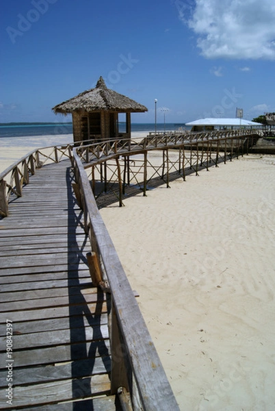 Fototapeta Stilt Hut on Boardwalk Bridge in Siargao