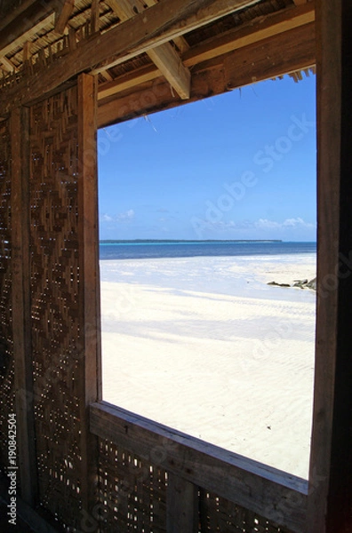 Fototapeta Beach View from Inside Thatched Hut