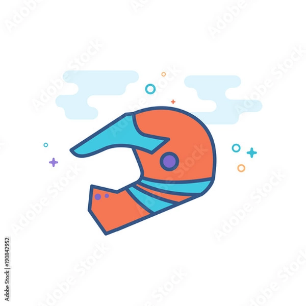 Fototapeta Motorcycle helmet icon in outlined flat color style. Vector illustration.