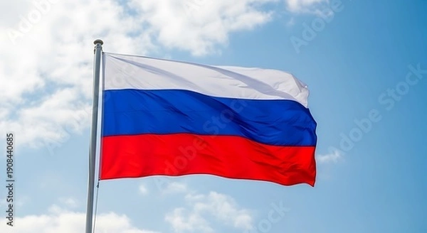 Obraz Russian flag waving against blue sky with clouds wind