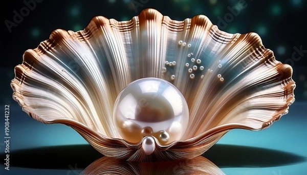 Obraz beautiful seashell with pearls inside representing ocean treasure and elegance