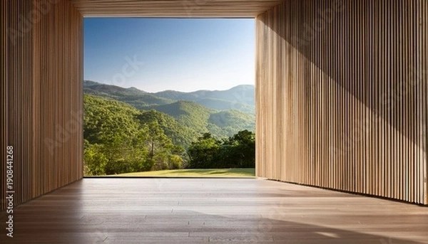 Obraz minimalist interior with fluted wall design and nature view