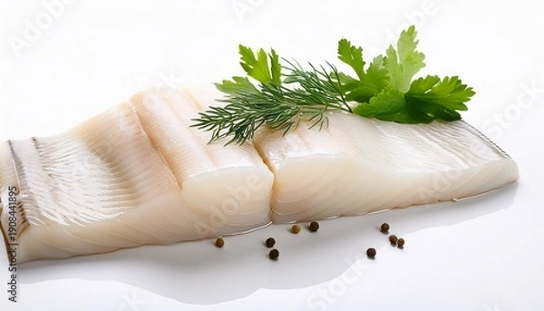 Obraz cod fish fillet with herbs ready to cook isolated background