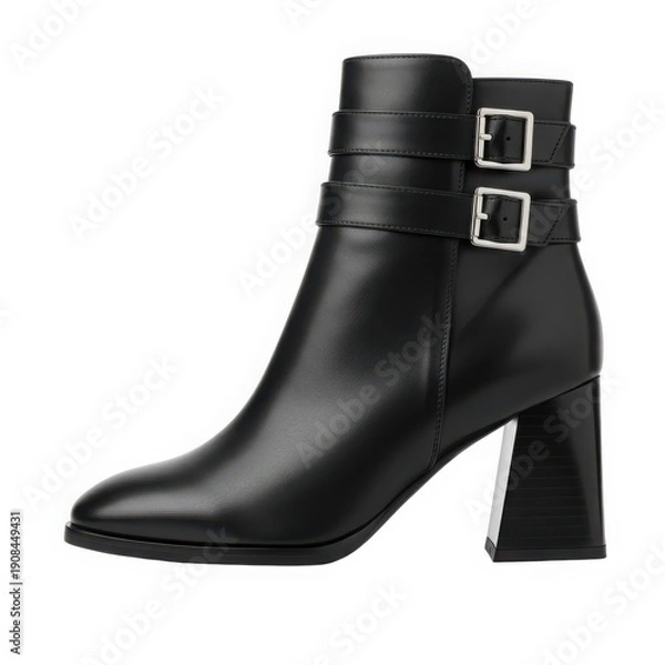 Obraz Elegant black buckle ankle boot
