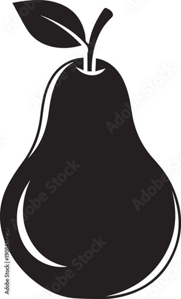 Fototapeta Simple black pear icon with leaf on white background