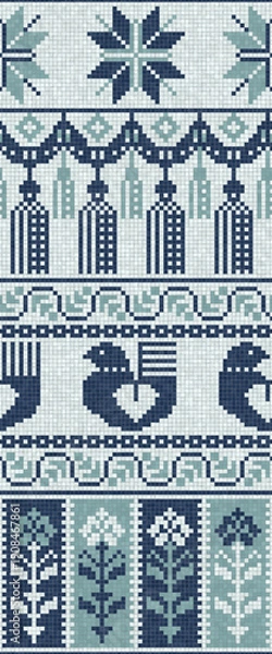 Fototapeta Scandinavian style seamless mosaic tiles pattern