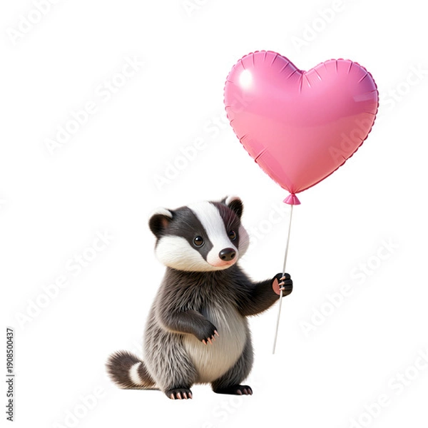 Obraz Adorable Badger with Heart Balloon Design