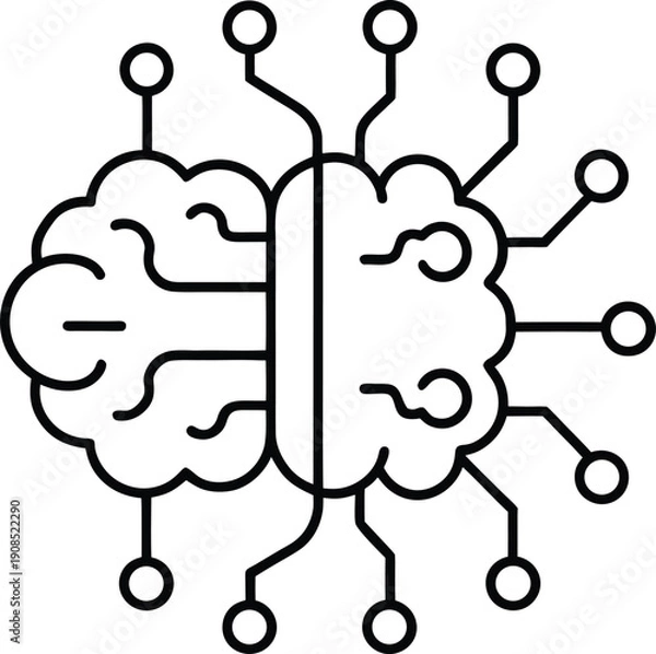 Obraz Machine Learning Brain with Data Nodes Icon
