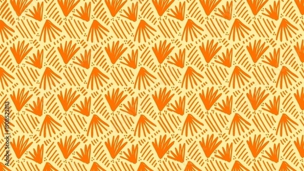 Obraz Vibrant Orange Handrawn Pattern Illustration on Yellow Background