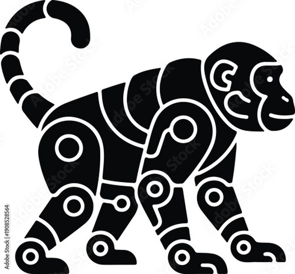 Obraz silhouette stylized mechanical monkey walking creative jungle animal vector design