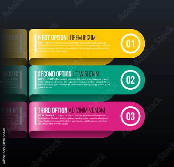 Obraz Three rounded options in glossy origami style on black background