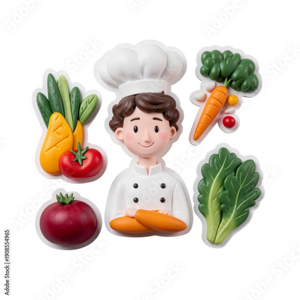Obraz Colorful Chef Character with Fresh Vegetables
