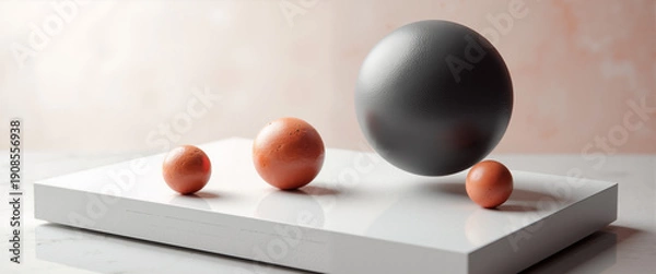 Obraz Geometric spheres in minimalist composition on white surface  