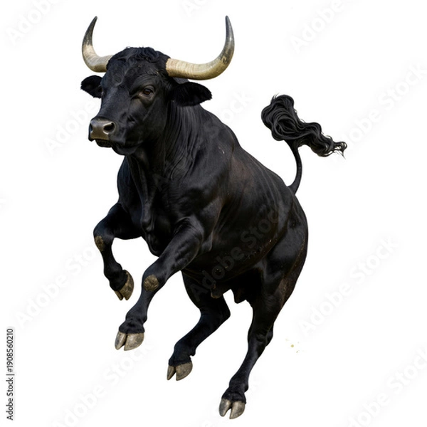 Obraz Dynamic Jumping Black Bull in Motion
