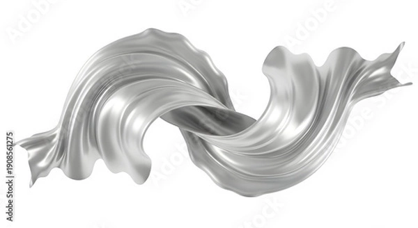 Obraz Abstract flowing silver liquid silk fabric wave isolated on transparent background 3d render