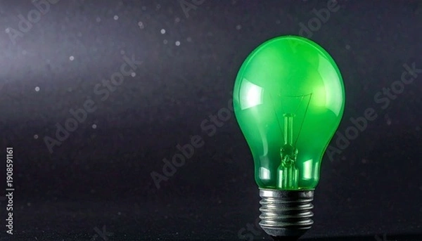 Obraz "Glowing green light bulb in dark background"