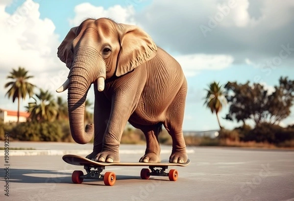 Obraz An Elephant on a skateboard