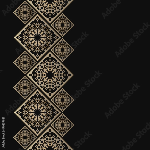 Fototapeta Golden frame in oriental style. Seamless border for design. Eastern background. Islamic card with place for text.