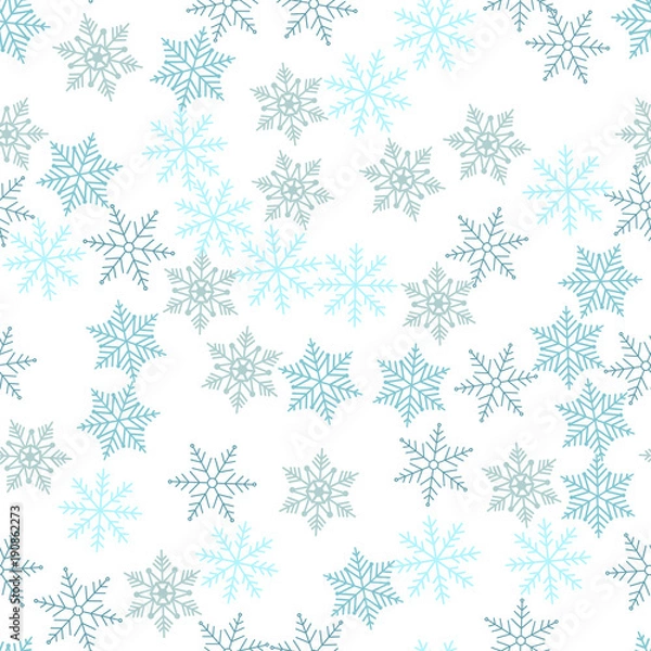 Fototapeta Winter snowflakes background, seamless pattern