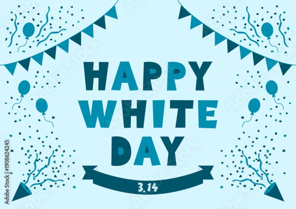 Obraz 三角旗と風船とクラッカーのホワイトデーイラスト