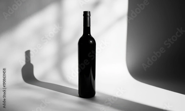 Obraz Minimalist Geometry: A Wine Bottle and a Sharp Shadow Line