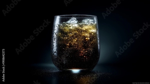 Fototapeta Refreshing Cola Beverage with Ice and Bubbles