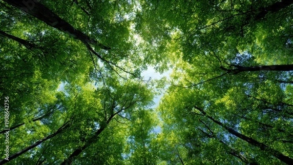 Obraz Sunlight Shining Through Green Forest Canopy
