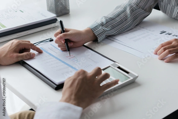 Obraz Professional accountant analyzing documents in office for precise valuation