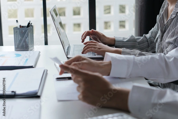 Obraz Professional accountant analyzing documents in office for precise valuation