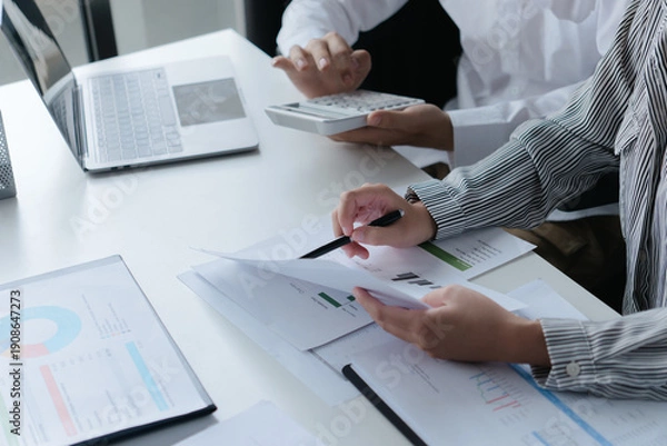 Obraz Accountant assessing numbers in office for precise valuation documents