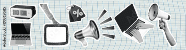 Obraz Digital Media Collage with Communication Icons