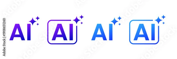 Fototapeta AI Artificial Intelligence Blue Line Icon Set