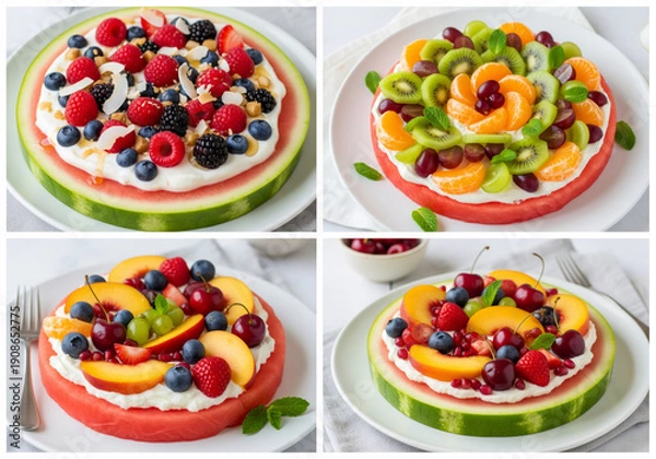 Obraz watermelon fruit pizza., on sold white background,