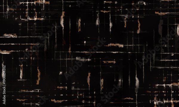 Obraz 黒の色の背景にかすれ、汚れ、焼けのある質感の表面のグリッド、チェック、格子の柄のような模様でデザインしたイラストの画像、装飾物、壁紙、テクスチャのグラフィックの素材