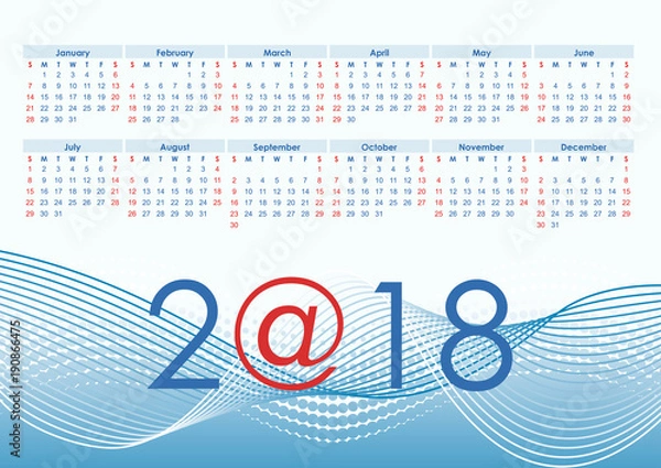 Fototapeta Calendar 2018 in shades of blue with a picture of the waves and halftone
