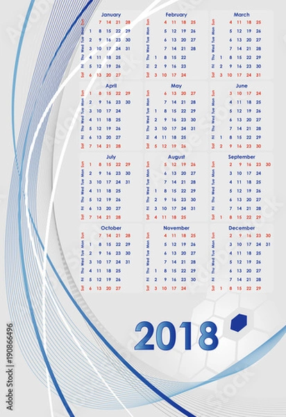 Fototapeta Calendar 2018 on gray background with blue lines