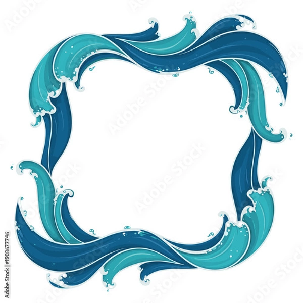 Obraz Stylized blue wave border design with copy space for text and content framing