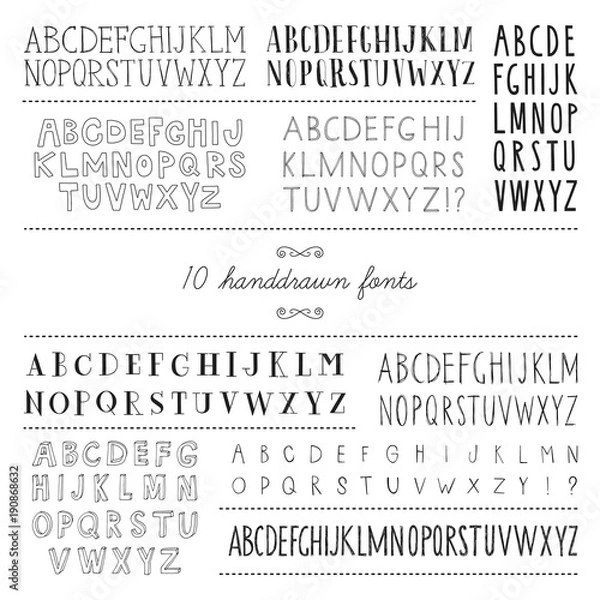 Obraz Set of 10 hand drawn fonts.
