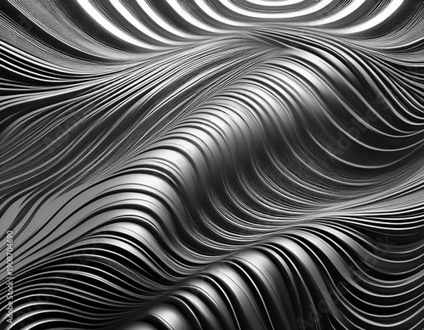 Obraz 3d shading silver symmetrical wavy line technical texture line graphic background abstract rough surface pattern